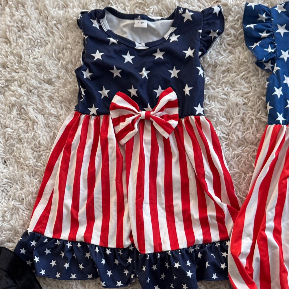 Girls American Flag Star & Stripe Bow Dress